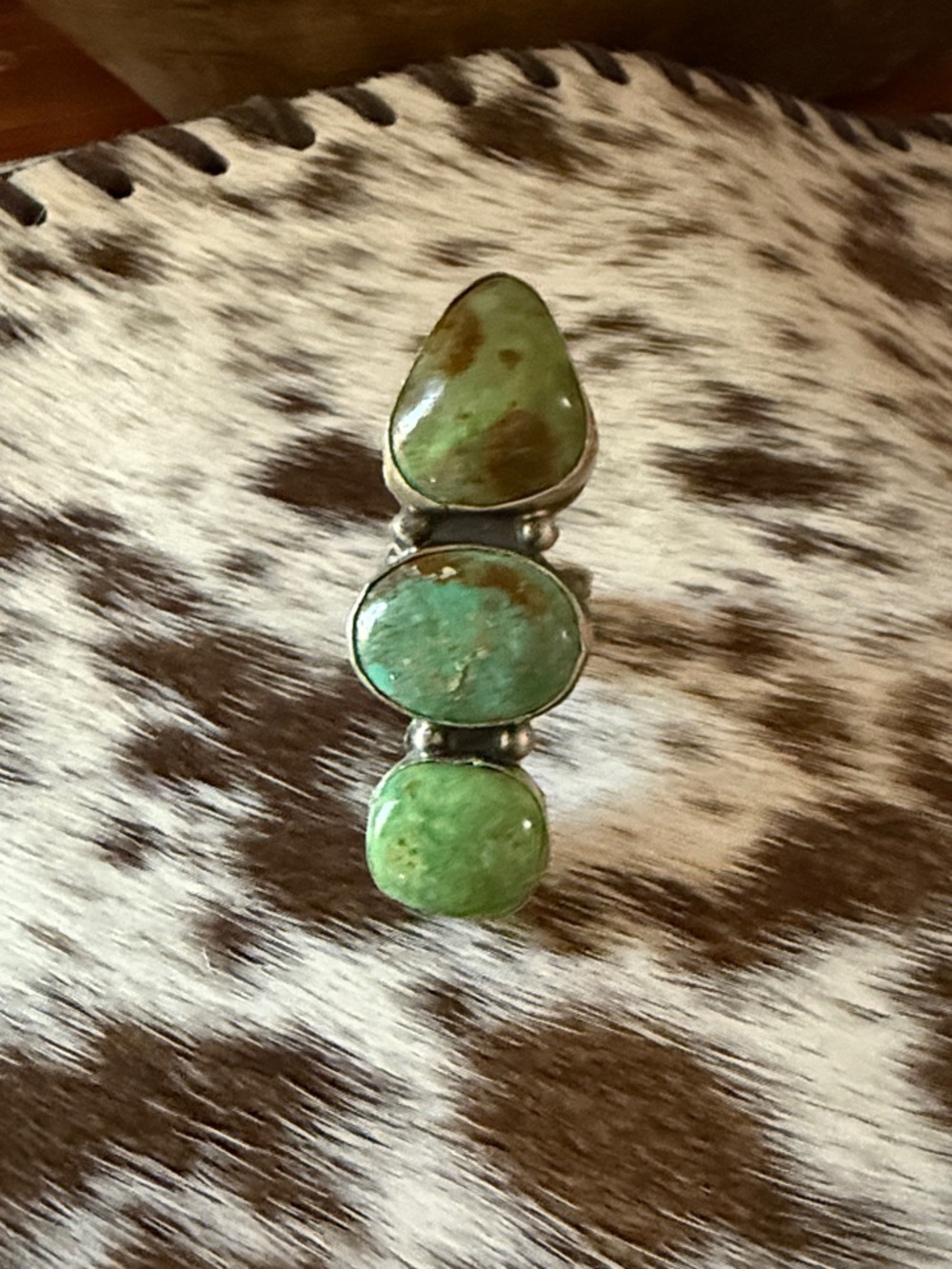 Native American Green Turquoise 3 Stone Sterling Ring - Women's Jewelry